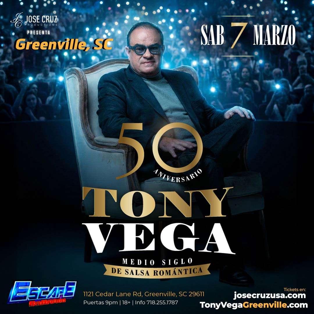 Tony Vega 50 Aniversario Concierto en South Carolina at Escape Ballroom - Greenville - Mar 07, 2026