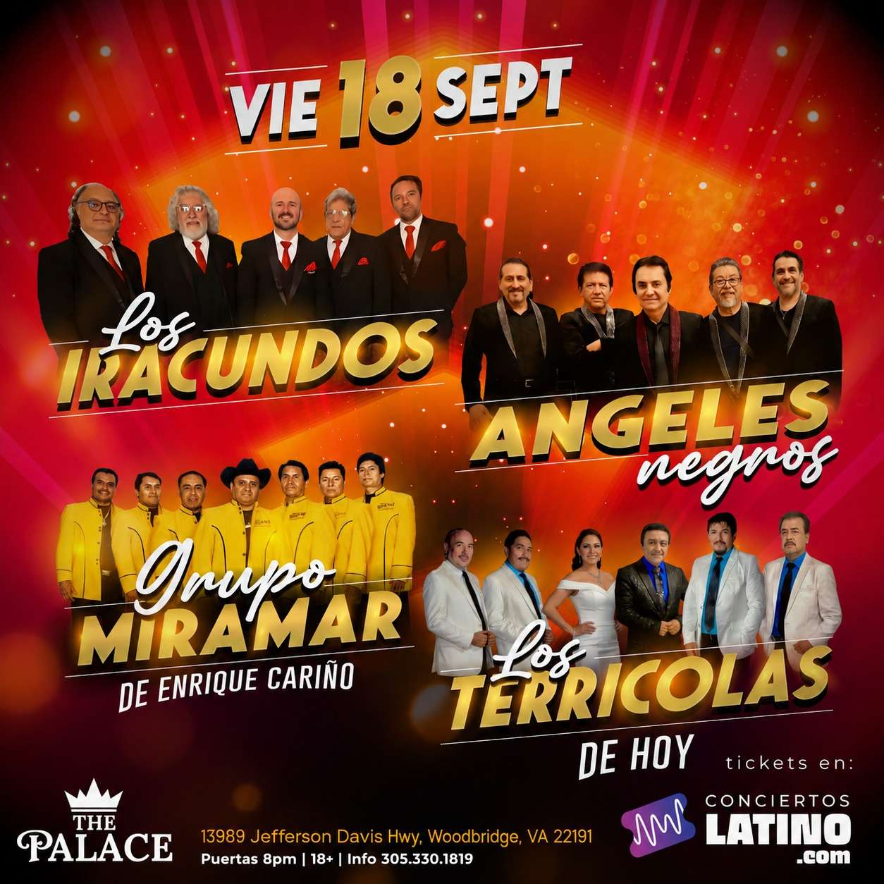 Los Iracundos, Los Angeles Negros, Miramar y Los Terricolas en Virginia at The Palace - Woodbridge - Sep 18, 2026