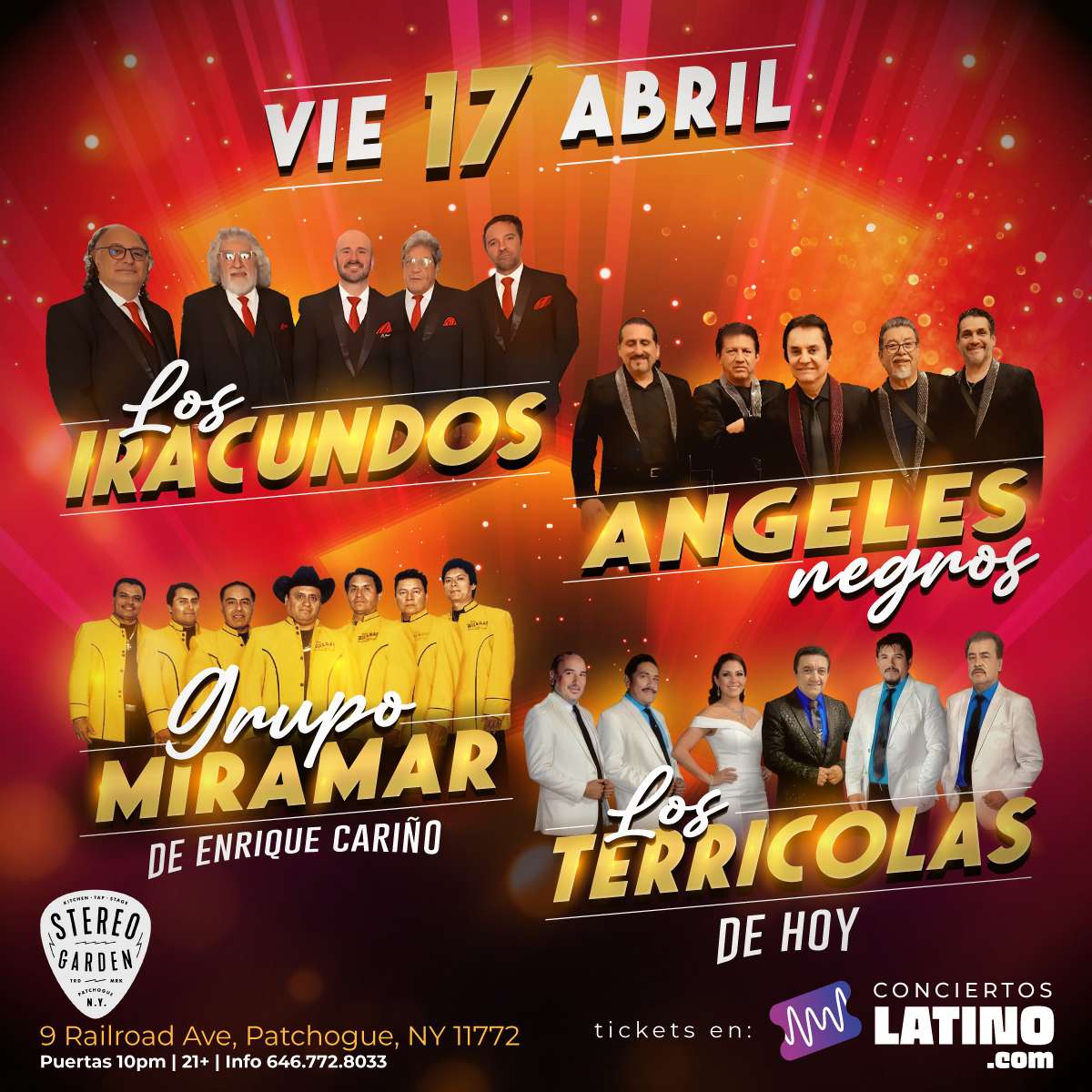 Los Iracundos, Los Angeles Negros, Miramar y Los Terricolas en Vivo en Long Island at Stereo Garden - Patchogue - Apr 17, 2026