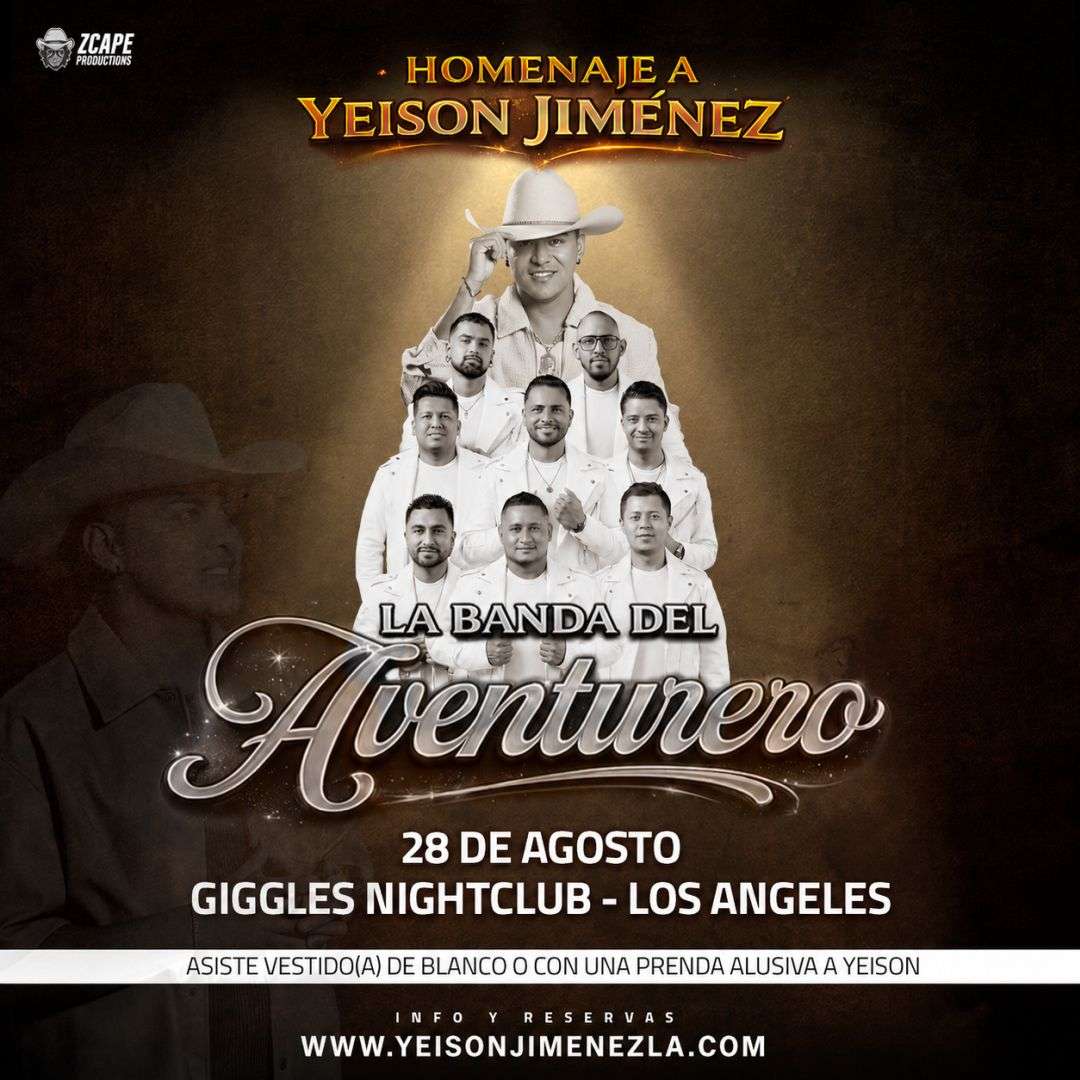 Homenaje a Yeison Jimenez! La Banda del Aventurero en Los Angeles at Giggles Night Club - Glendale - Aug 28, 2026