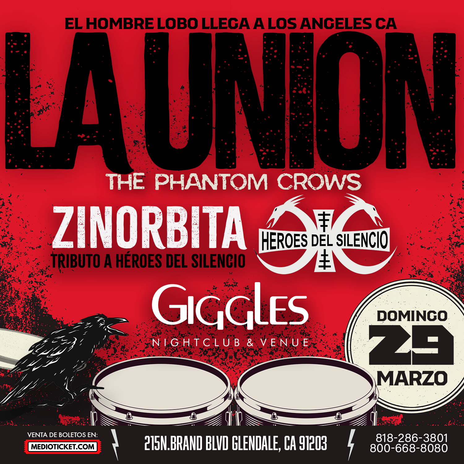 La Union y Zinorbita (Tributo a Herores del Silencio) en vivo en Los Angeles at Giggles Night Club - Glendale - Mar 29, 2026