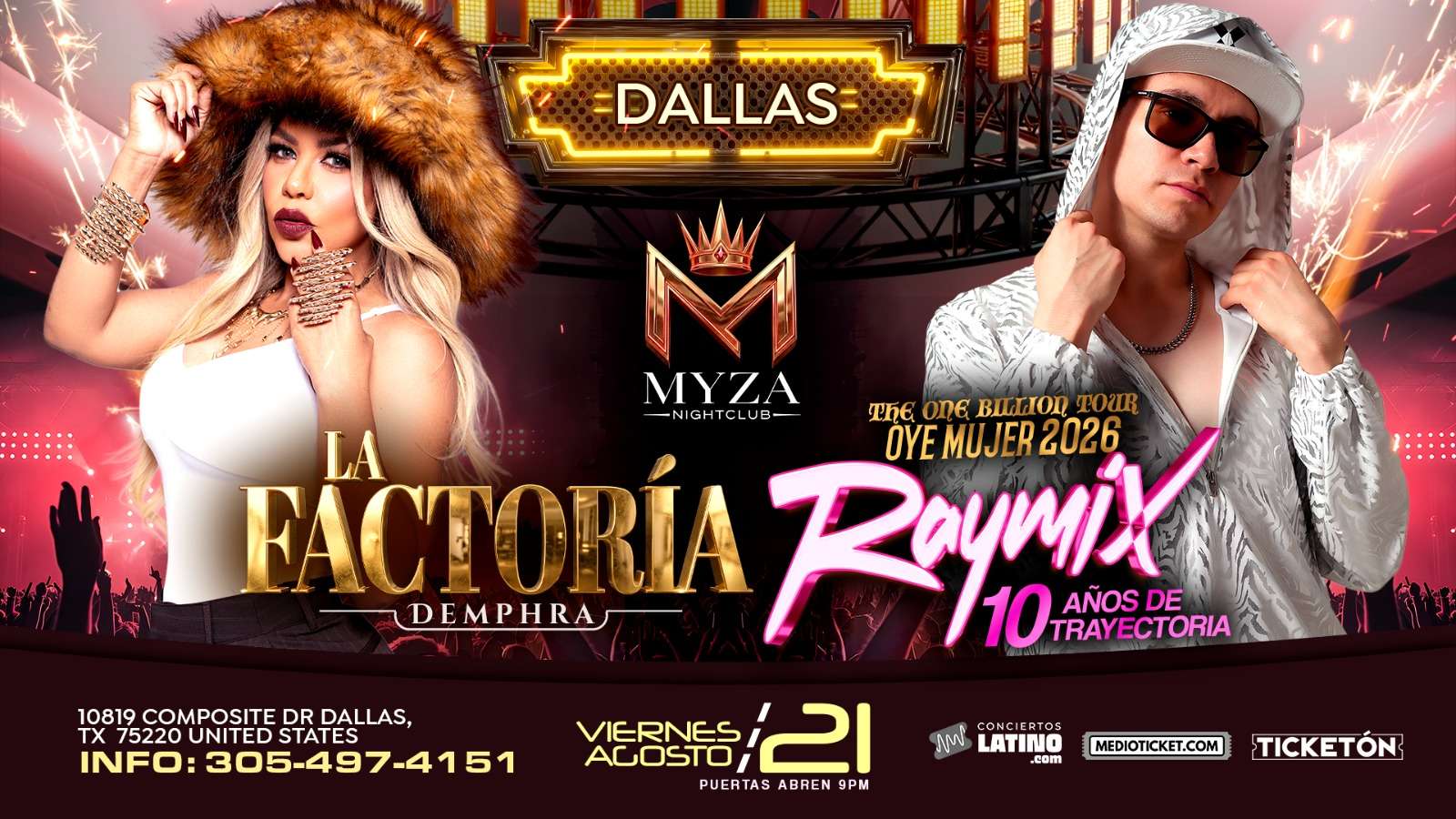 La Factoria Demphra y Raymix en vivo en Dallas at Myza Nightclub - Dallas - Aug 21, 2026
