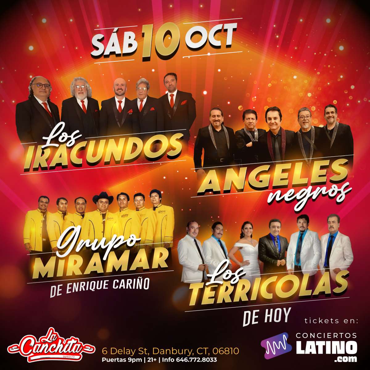 Los Iracundos, Los Angeles Negros, Miramar y Los Terricolas en Vivo en Connecticut at La Canchita Restaurant & Bar - Danbury - Oct 10, 2026