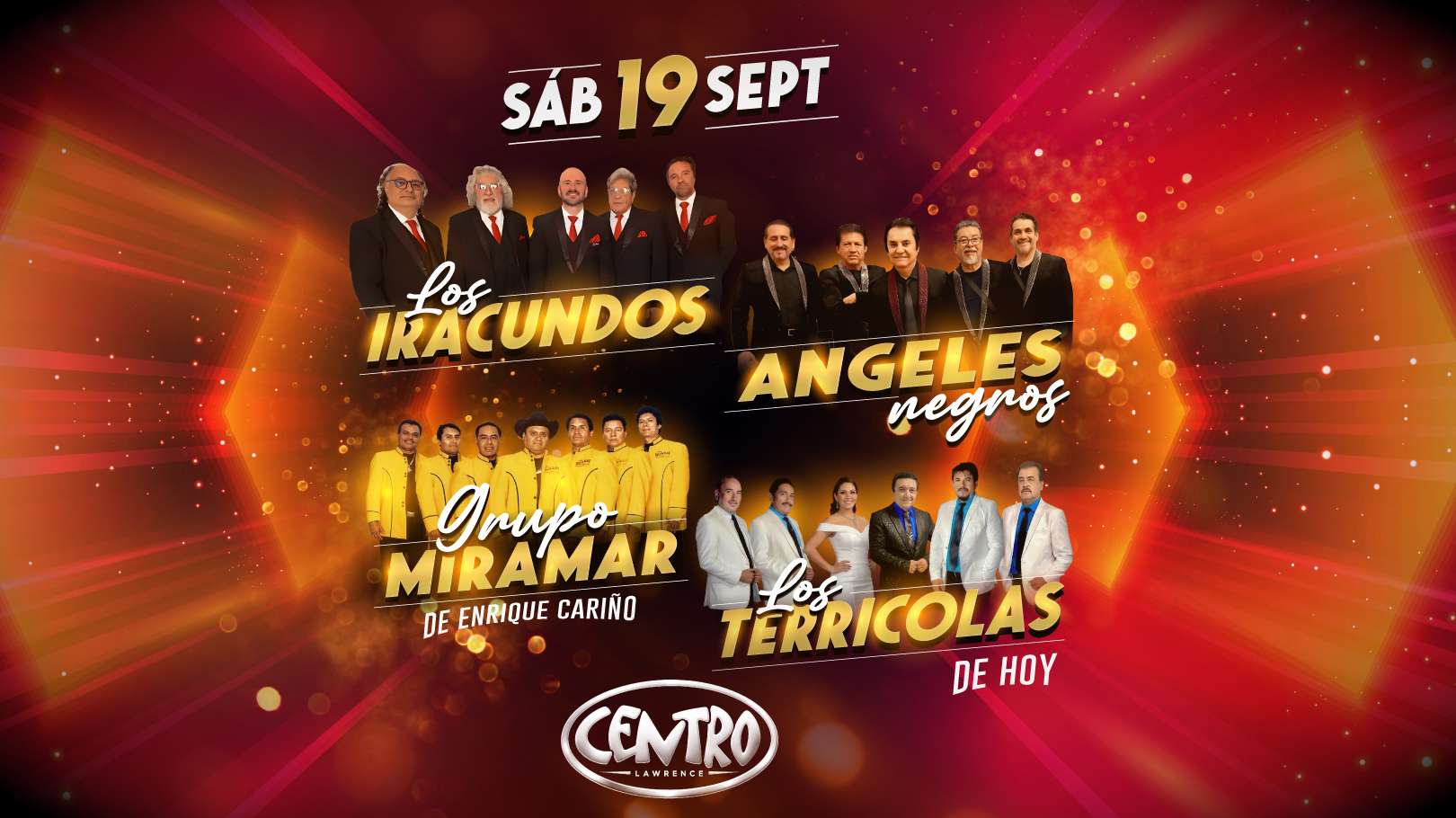 Los Iracundos, Los Angeles Negros, Miramar y Los Terricolas en Boston at Centro Night Club - Lawrence - Sep 19, 2026