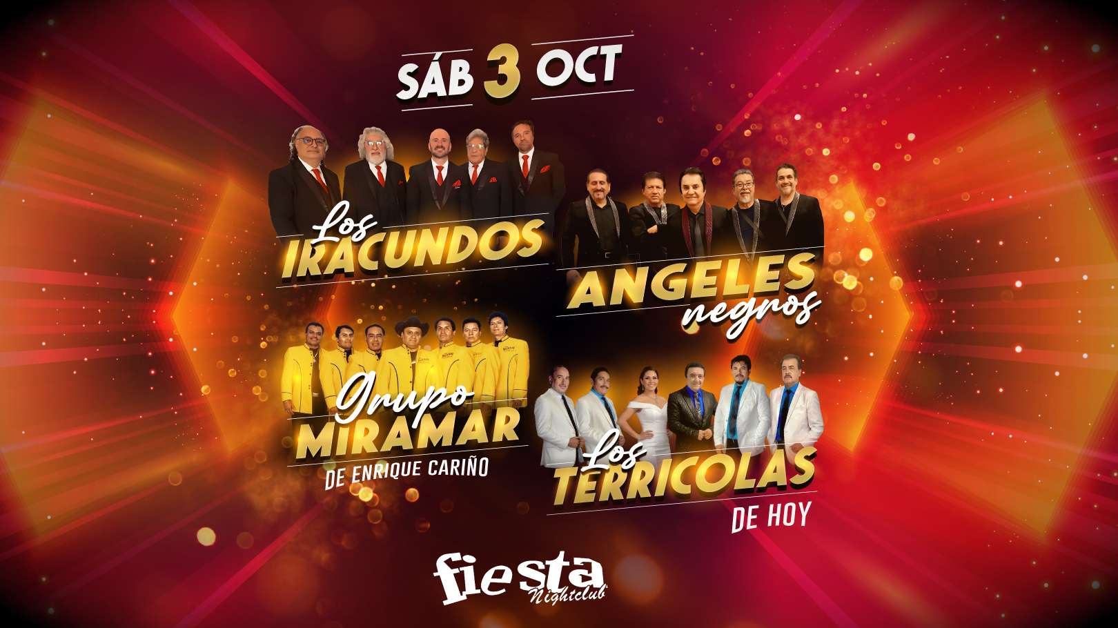 Los Iracundos, Los Angeles Negros, Miramar y Los Terricolas en New Jersey at Fiesta Night Club - Passaic - Oct 03, 2026
