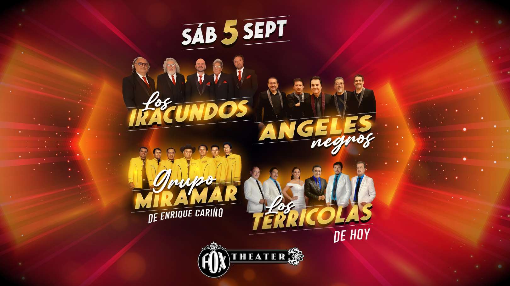 Los Iracundos, Los Angeles Negros, Miramar y Los Terricolas en Salinas at FOX Theater Salinas - Salinas - Sep 05, 2026