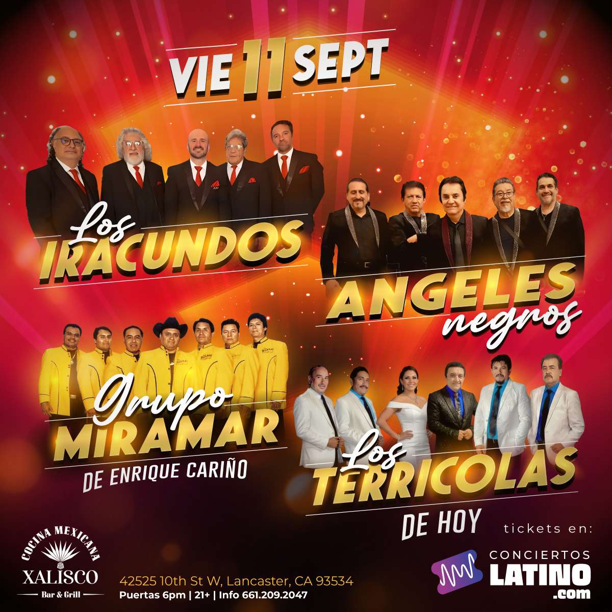 Los Iracundos, Los Angeles Negros, Miramar y Los Terricolas en Lancaster at Xalisco - Lancaster - Sep 11, 2026
