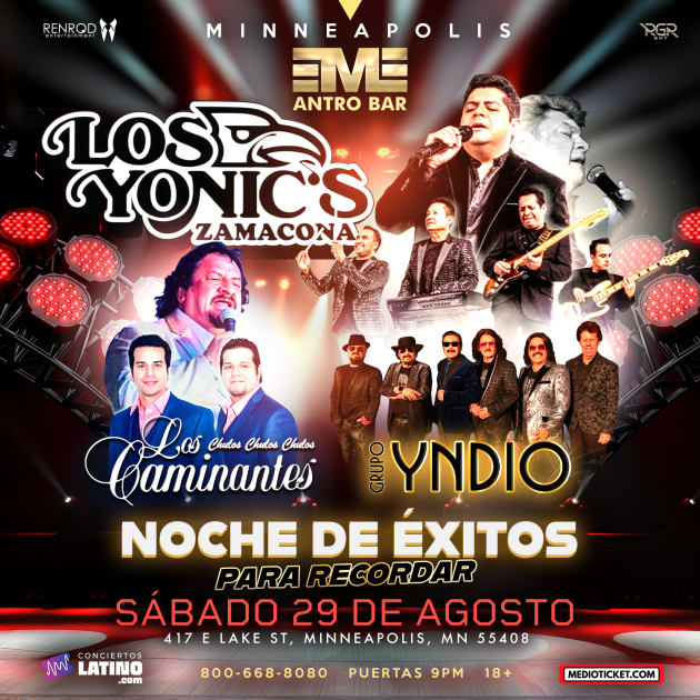 Los Yonic's, Los Caminantes y Grupo Yndio en VIVO en Minneapolis at EME Antro Bar - Minneapolis - Aug 29, 2026