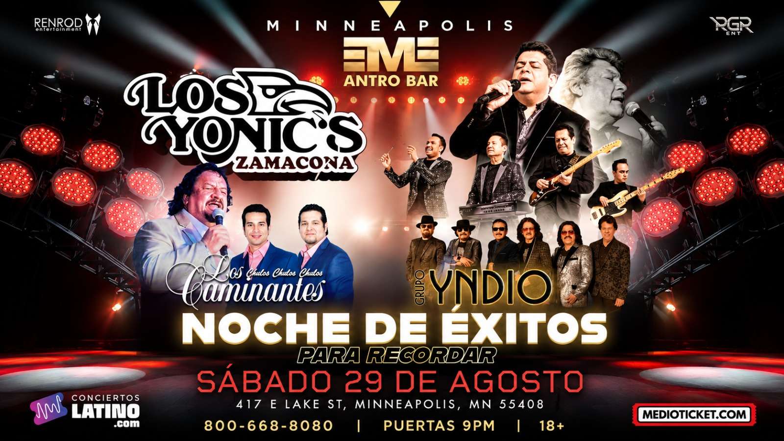 Los Yonic's, Los Caminantes y Grupo Yndio en VIVO en Minneapolis at EME Antro Bar - Minneapolis - Aug 29, 2026