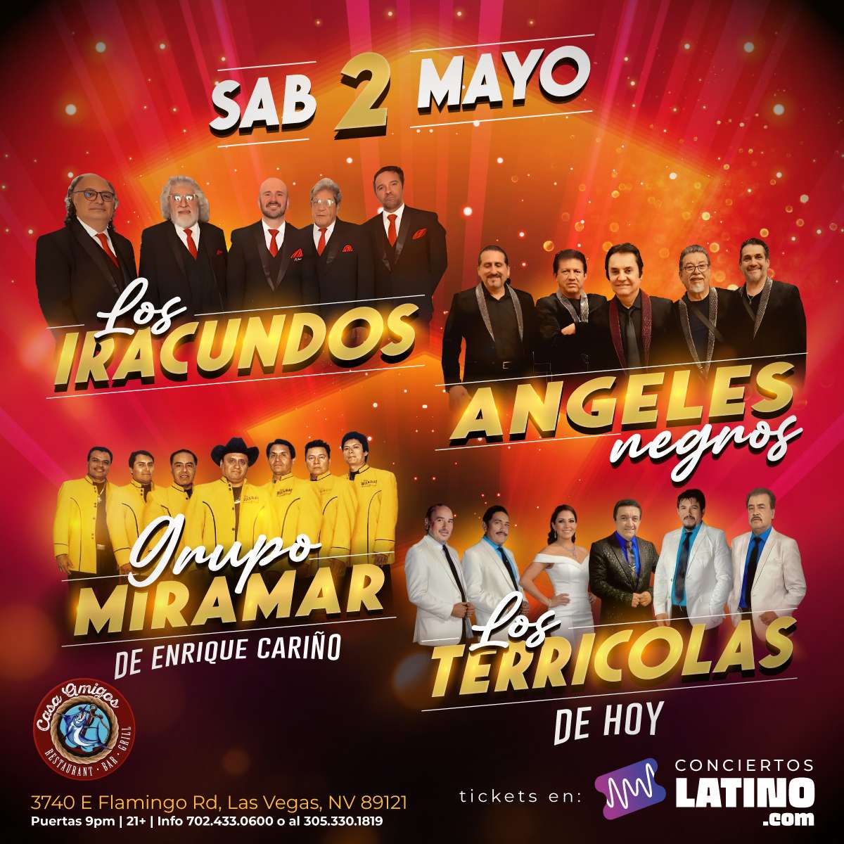 Los Iracundos, Los Angeles Negros, Miramar y Los Terricolas en Vivo en Las Vegas at Casa Amigos - Las Vegas - May 02, 2026
