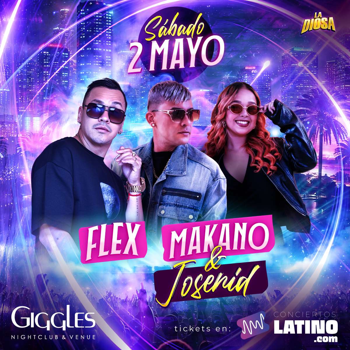 Flex, Makano y Josenid en vivo en Los Angeles at Giggles Night Club - Glendale - May 02, 2026