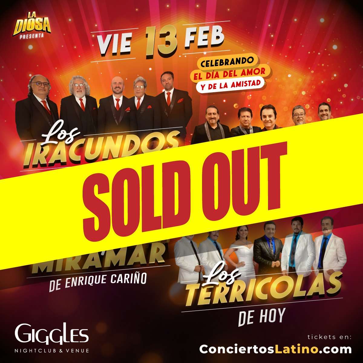 Los Iracundos, Los Angeles Negros, Miramar y Los Terricolas en Vivo en Los Angeles at Giggles Night Club - Glendale - Feb 13, 2026