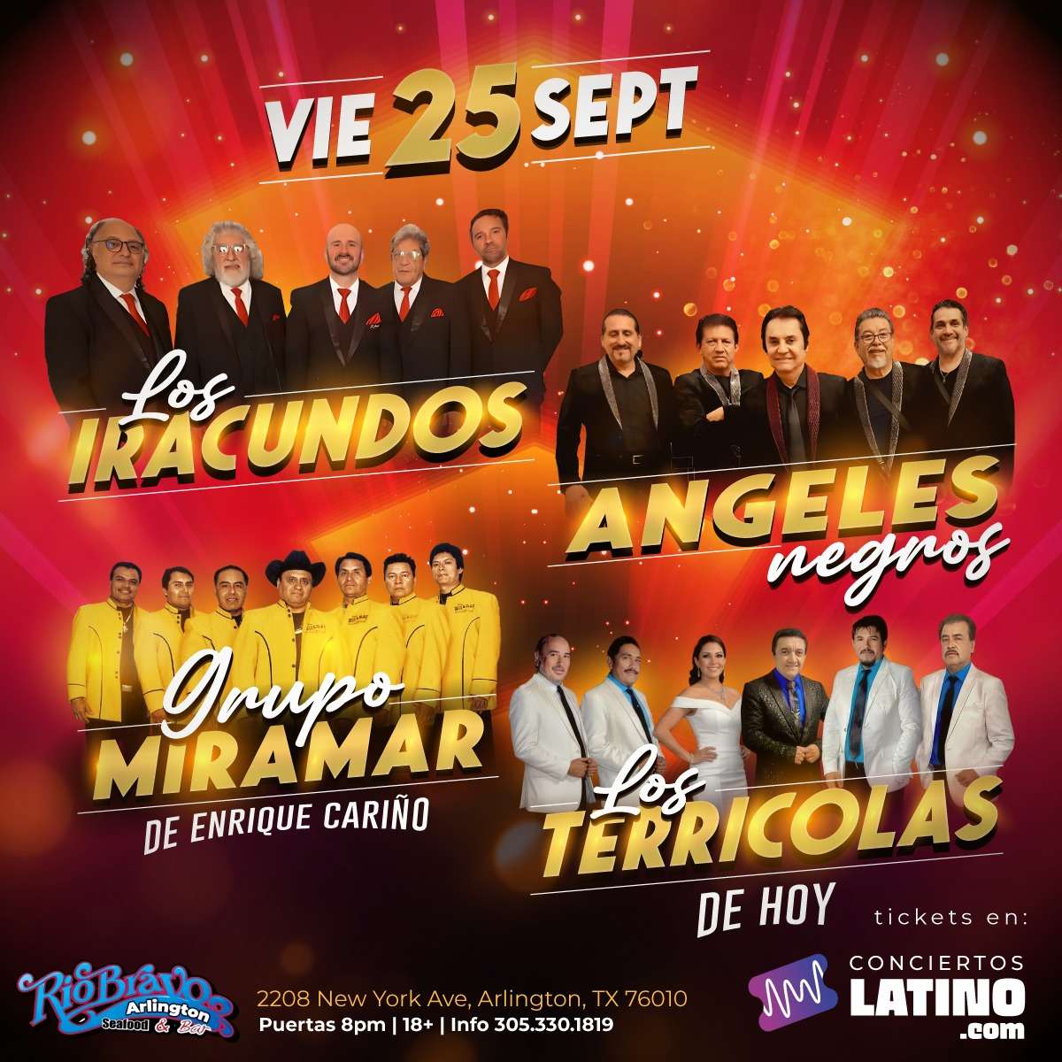 Los Iracundos, Los Angeles Negros, Miramar y Los Terricolas en Vivo en Dallas at Rio Bravo Arlington - Arlington - Sep 25, 2026
