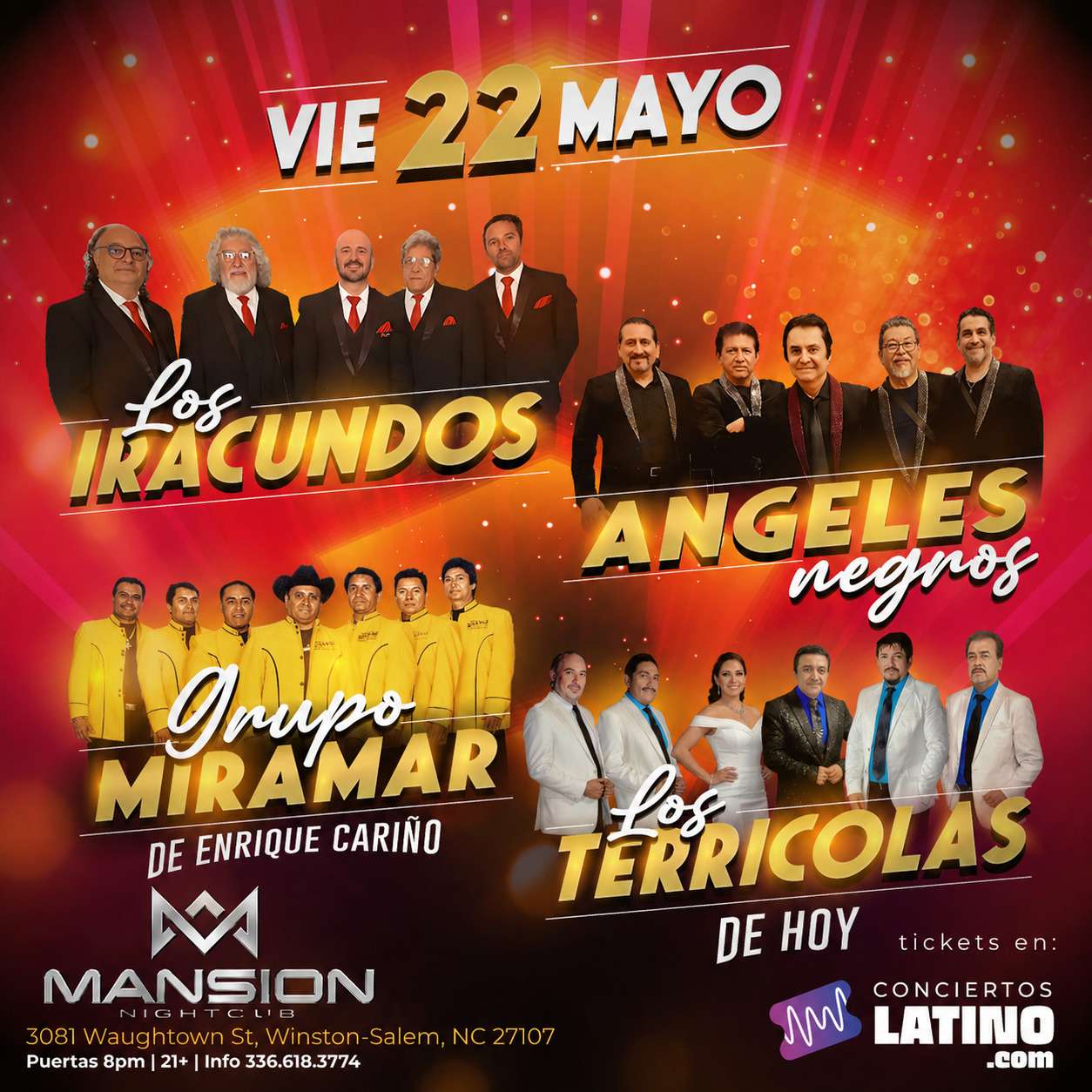 Los Iracundos, Los Angeles Negros, Miramar y Los Terricolas en Vivo en Winston Salem
