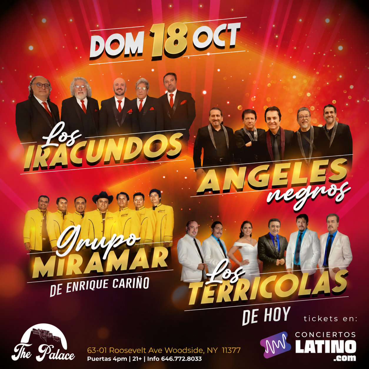 Los Iracundos, Los Angeles Negros, Miramar y Los Terricolas en New York at The Palace NY - Queens - Oct 18, 2026