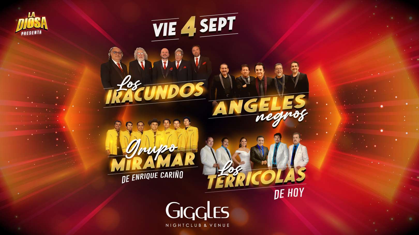 Los Iracundos, Los Angeles Negros, Miramar y Los Terricolas en Los Angeles at Giggles Night Club - Glendale - Sep 04, 2026