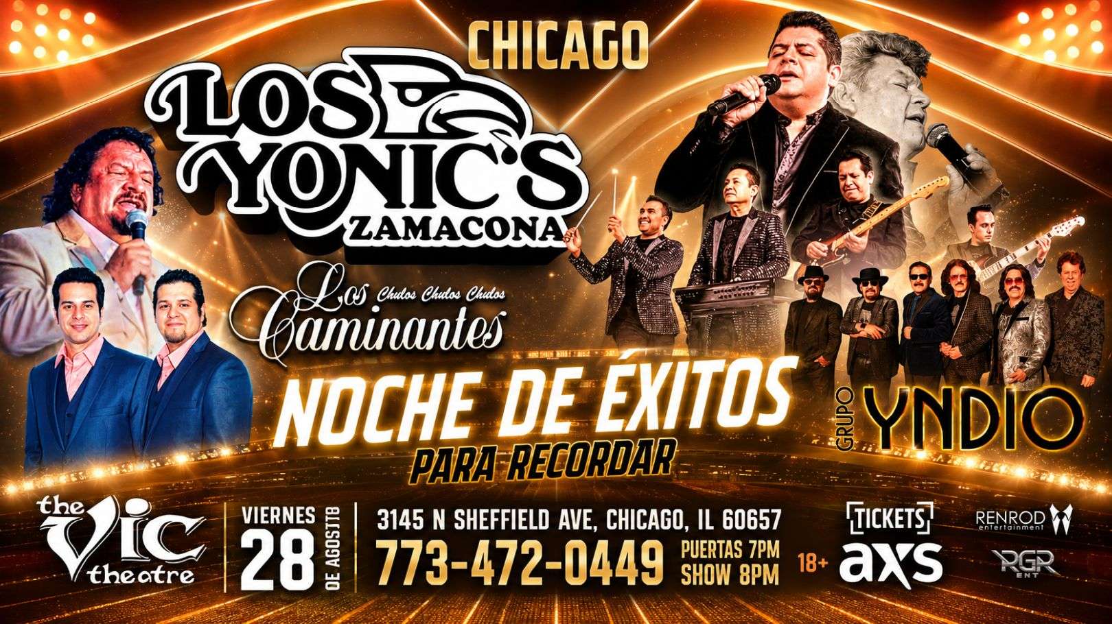 Los Yonic's, Los Caminantes y Grupo Yndio en Chicago at The Vic Theatre - Chicago - Aug 28, 2026