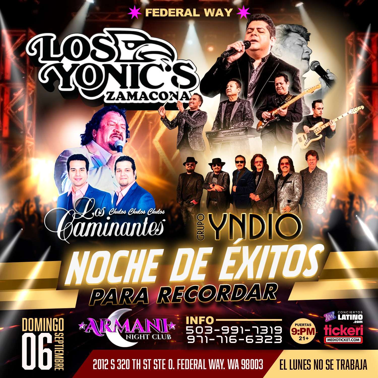 Los Yonic's, Los Caminantes y Grupo Yndio en Federal Way at Armani Night Club - Federal Way - Sep 06, 2026