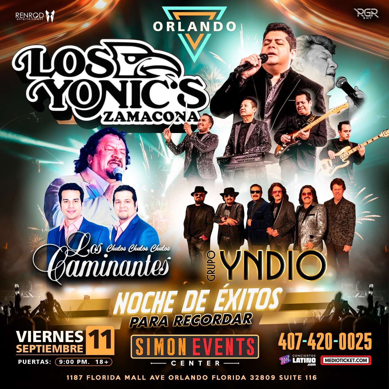 Los Yonic's, Los Caminantes y Grupo Yndio en Orlando at Simon Events Center - Orlando - Sep 11, 2026