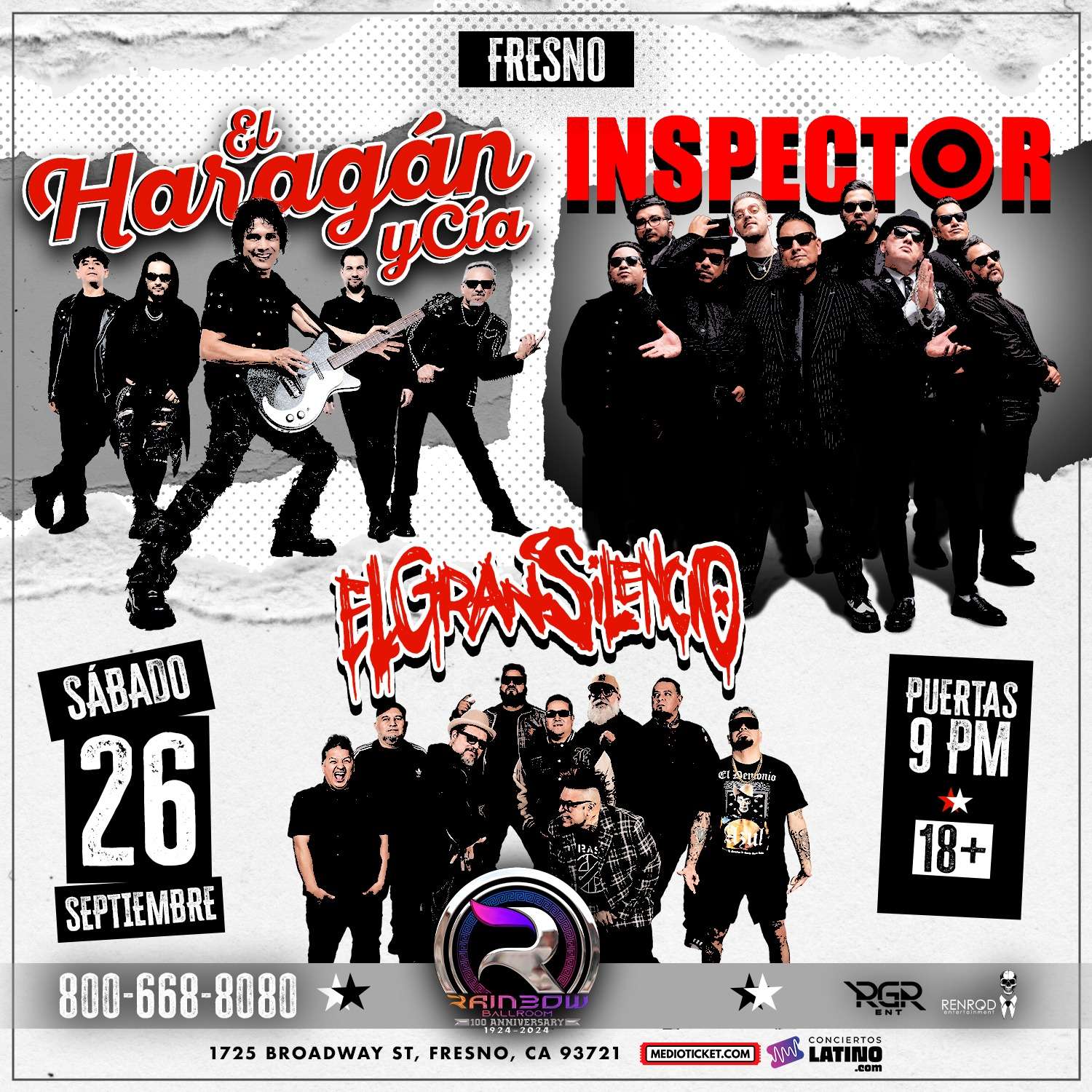 El Haragan y Cia, Inspector y El Gran Silencio en Fresno at Rainbow - Fresno - Sep 26, 2026