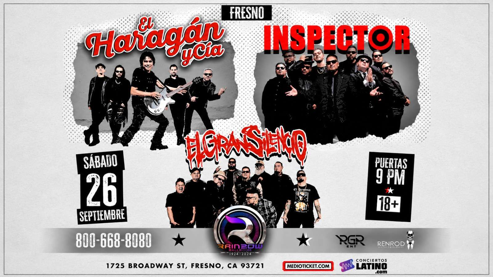 El Haragan y Cia, Inspector y El Gran Silencio en Fresno at Rainbow - Fresno - Sep 26, 2026