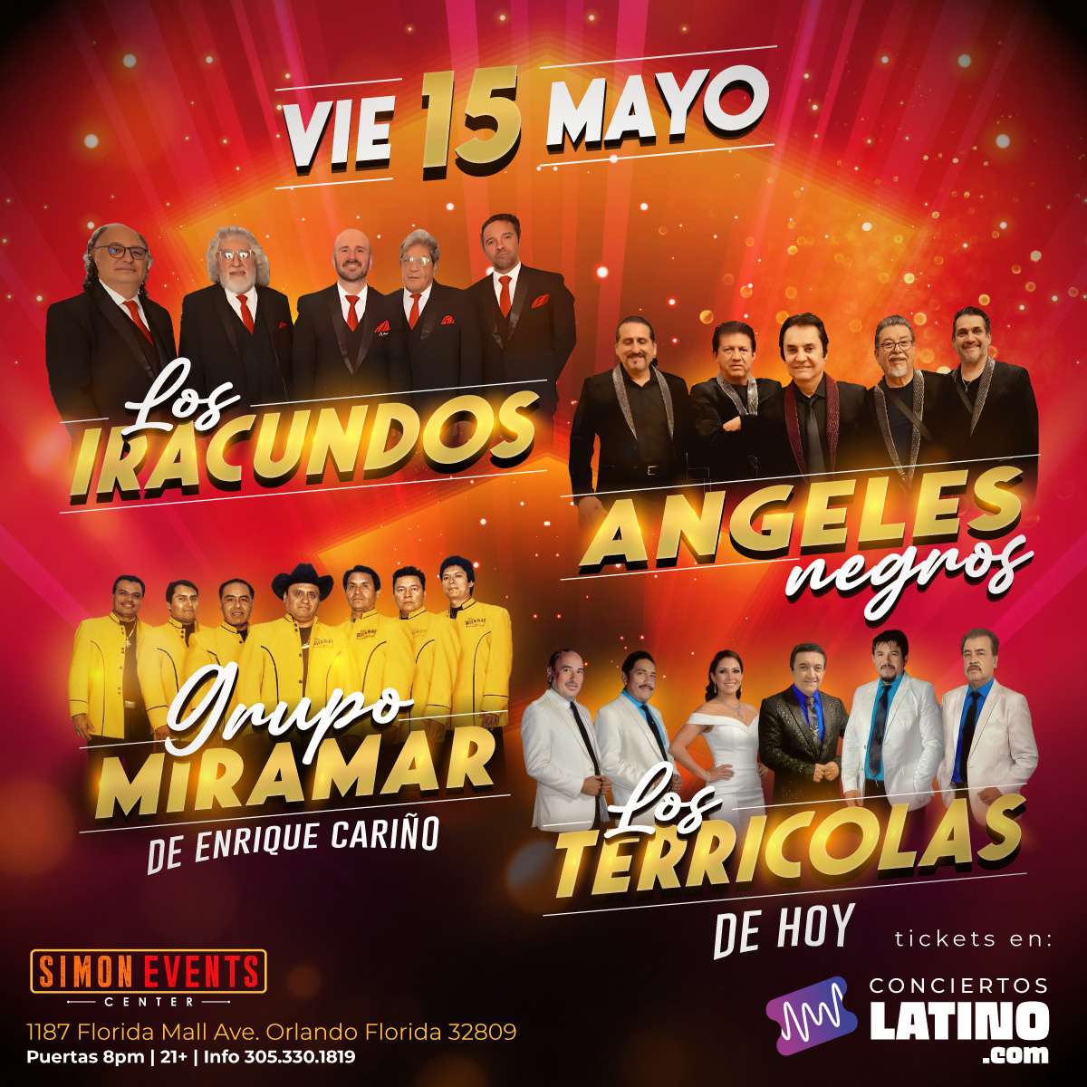 Los Iracundos, Los Angeles Negros, Miramar y Los Terricolas en Vivo en Orlando at Simon Events Center - Orlando - May 15, 2026