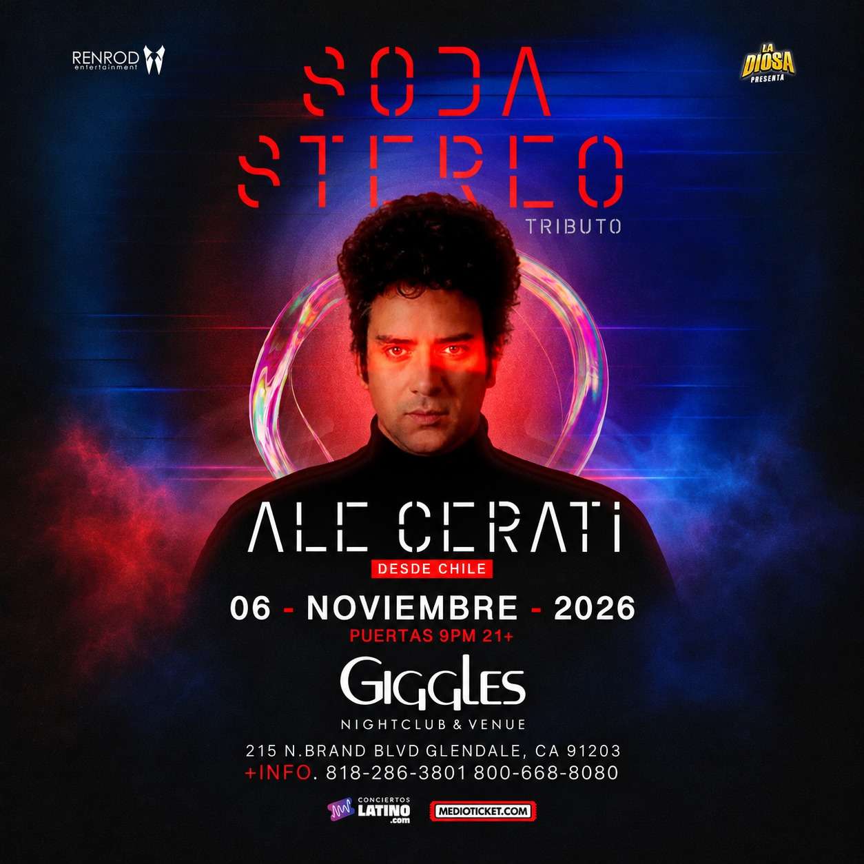 SODA STEREO - tributo de Ale Cerati en Los Angeles at Giggles Night Club - Glendale - Nov 06, 2026