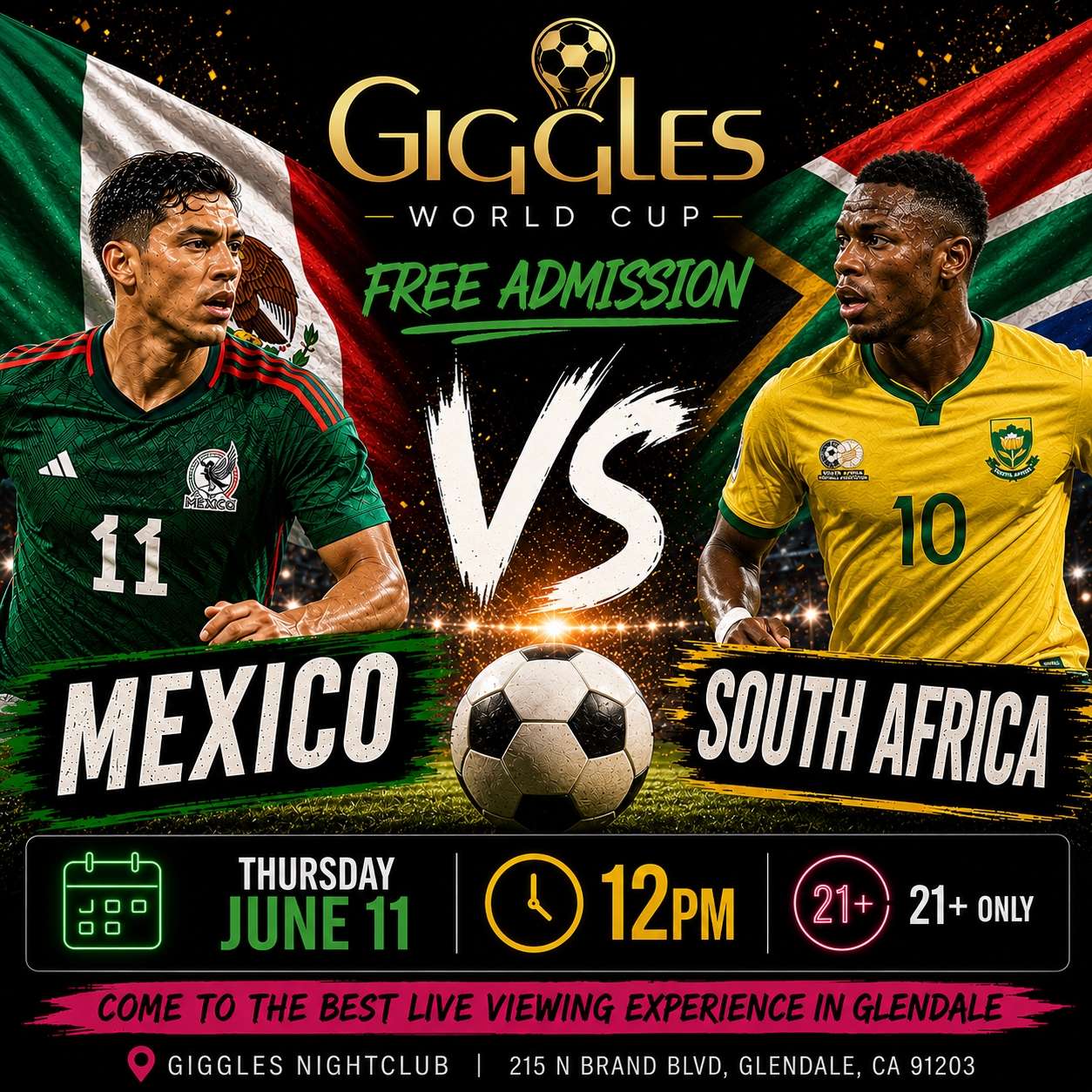 Mexico vs South Africa Watch Party at Giggles Night Club - Glendale - Jun 11, 2026